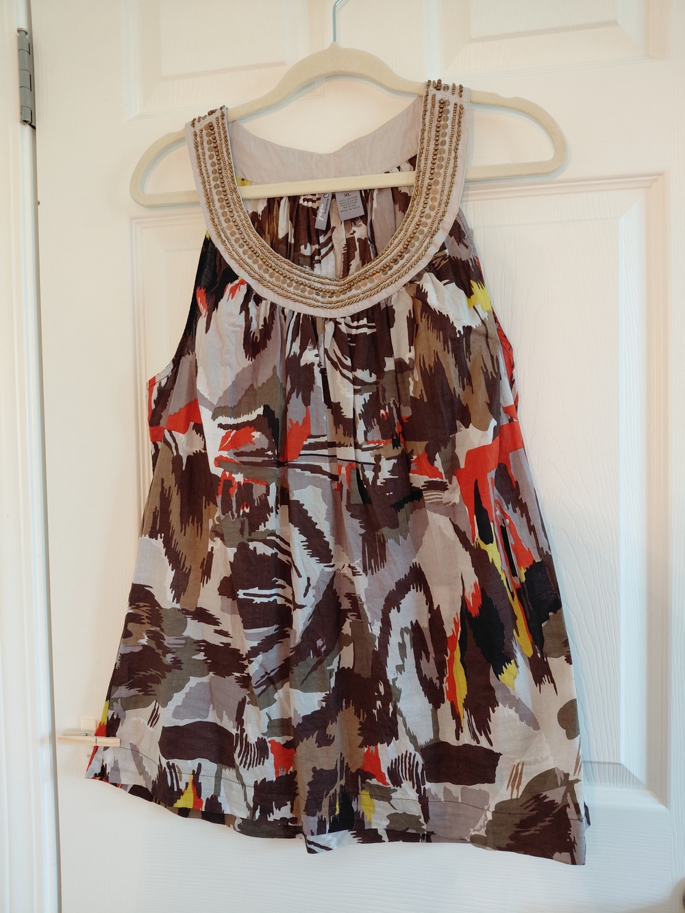 new directions Weekend Tank Brown and White Printed Sleeveless Top